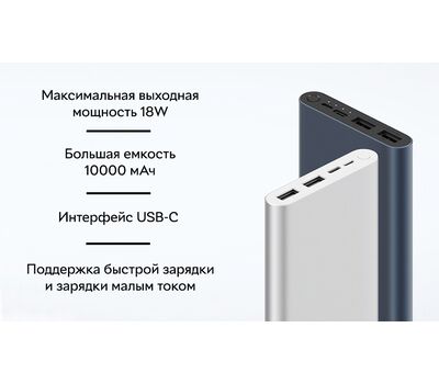 Аккумулятор Xiaomi Mi Power Bank 3 (2019) 10000mAh PLM13ZM Silver