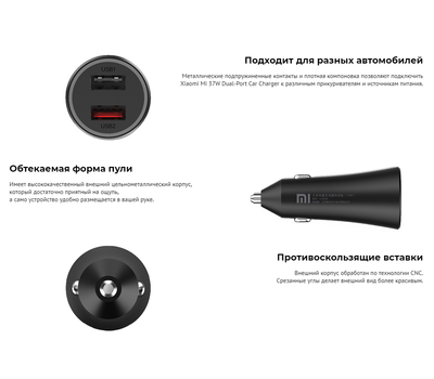 Автомобильная зарядка Xiaomi Mi Car Charger (CC06ZM) 37W